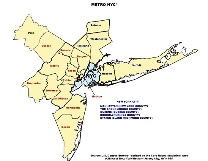 Metro NYC US Census County Map